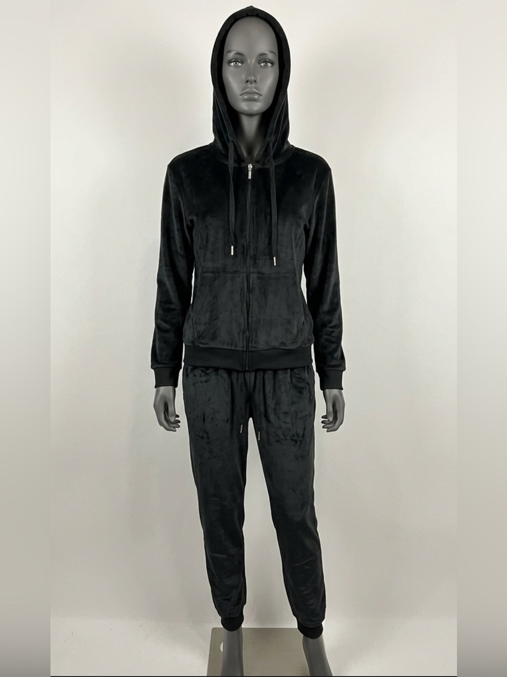 Classic Black Velour Drawstring tracksuit